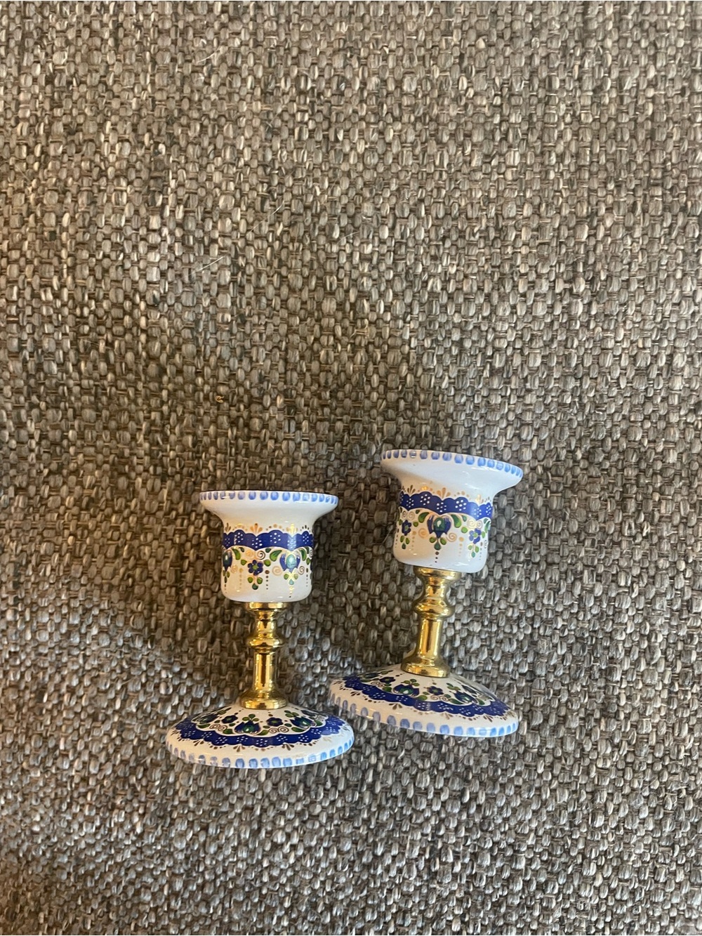Studio Steinbock Austria-Hand-Painted Blue and White Decorative Candlestick Pair